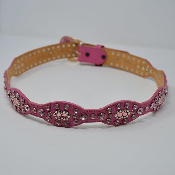Tony Lama Pink Leather Western Belt Embossed Rhinestone Silver Buckle Studs 34 main image 5